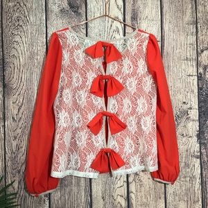 By Stella Top XL Blouse Red Bow Detail